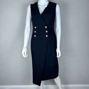 Rachel Zoe Black Sleeveless Double Breasted Tuxedo Dress Size 6 Midi